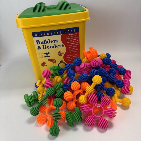Discovery Toys Other - Builders And Benders Discovery Toys 1996 Bucket And 42 Pieces Kids